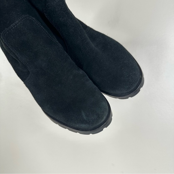 Tory Burch Sophia Lug Sole Boot Womens 9.5 Black Suede Leather Logo Ring Booties - Picture 8 of 13